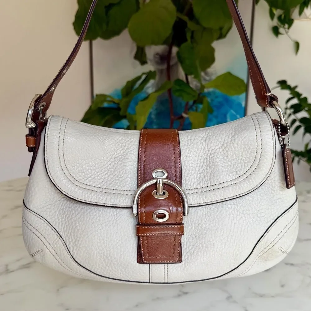 COACH Y2K Vintage Soho Medium Buckle Leather Shoulder Bag F12301 Cream Brown